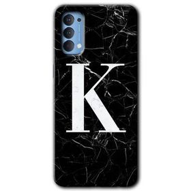 Oppo Reno 4 Siyah Mermer Desenli K Harfi Baskılı Uyumlu Silikon Kılıf