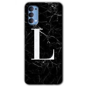 Oppo Reno 4 Siyah Mermer Desenli L Harfi Baskılı Uyumlu Silikon Kılıf