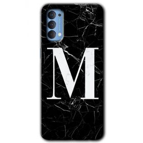 Oppo Reno 4 Siyah Mermer Desenli M Harfi Baskılı Uyumlu Silikon Kılıf