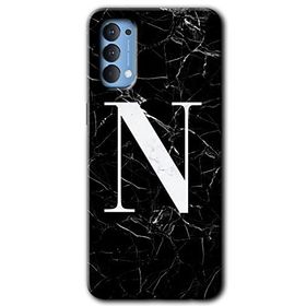 Oppo Reno 4 Siyah Mermer Desenli N Harfi Baskılı Uyumlu Silikon Kılıf