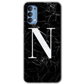 Oppo Reno 4 Siyah Mermer Desenli N Harfi Baskılı Uyumlu Silikon Kılıf