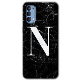 Oppo Reno 4 Siyah Mermer Desenli N Harfi Baskılı Uyumlu Silikon Kılıf