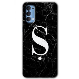 Oppo Reno 4 Siyah Mermer Desenli S Harfi Baskılı Uyumlu Silikon Kılıf