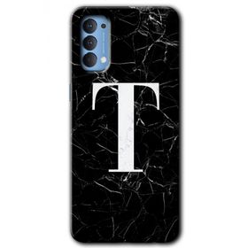 Oppo Reno 4 Siyah Mermer Desenli T Harfi Baskılı Uyumlu Silikon Kılıf