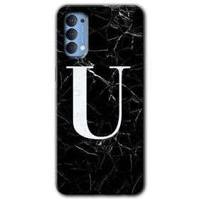 Oppo Reno 4 Siyah Mermer Desenli U Harfi Baskılı Uyumlu Silikon Kılıf