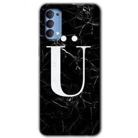 Oppo Reno 4 Siyah Mermer Desenli U Harfi Baskılı Uyumlu Silikon Kılıf