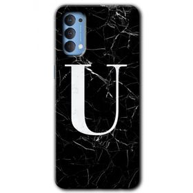 Oppo Reno 4 Siyah Mermer Desenli U Harfi Baskılı Uyumlu Silikon Kılıf