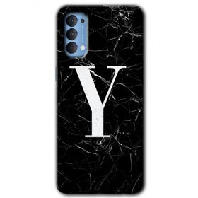 Oppo Reno 4 Siyah Mermer Desenli Y Harfi Baskılı Uyumlu Silikon Kılıf