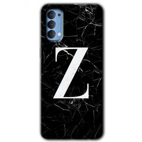 Oppo Reno 4 Siyah Mermer Desenli Z Harfi Baskılı Uyumlu Silikon Kılıf