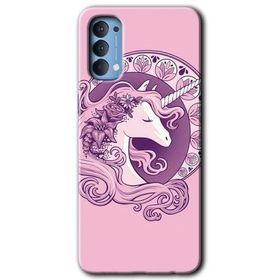 Oppo Reno 4 Unicorn Pembe Baskılı Uyumlu Silikon Kılıf