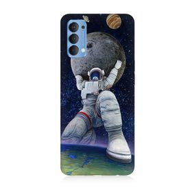 Oppo Reno 4 Uyumlu Astronot Baskılı Silikon Kılıf