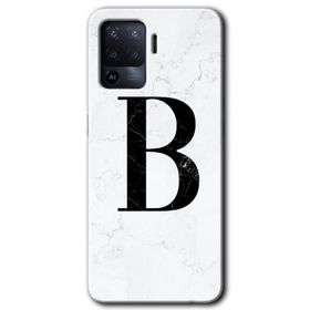 Oppo Reno 5 Lite Beyaz Mermer Desenli B Harfi Baskılı Uyumlu Silikon Kılıf