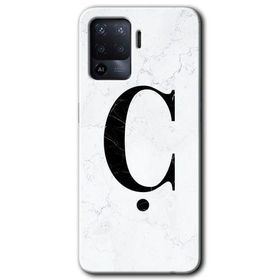 Oppo Reno 5 Lite Beyaz Mermer Desenli C Harfi Baskılı Uyumlu Silikon Kılıf
