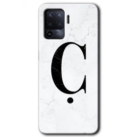 Oppo Reno 5 Lite Beyaz Mermer Desenli C Harfi Baskılı Uyumlu Silikon Kılıf