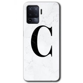 Oppo Reno 5 Lite Beyaz Mermer Desenli C Harfi Baskılı Uyumlu Silikon Kılıf