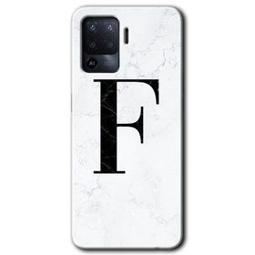 Oppo Reno 5 Lite Beyaz Mermer Desenli F Harfi Baskılı Uyumlu Silikon Kılıf