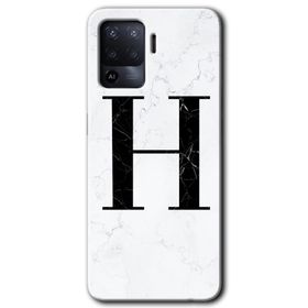 Oppo Reno 5 Lite Beyaz Mermer Desenli H Harfi Baskılı Uyumlu Silikon Kılıf
