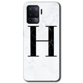 Oppo Reno 5 Lite Beyaz Mermer Desenli H Harfi Baskılı Uyumlu Silikon Kılıf