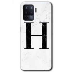 Oppo Reno 5 Lite Beyaz Mermer Desenli H Harfi Baskılı Uyumlu Silikon Kılıf