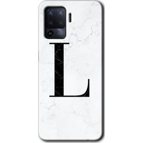 Oppo Reno 5 Lite Beyaz Mermer Desenli L Harfi Baskılı Uyumlu Silikon Kılıf