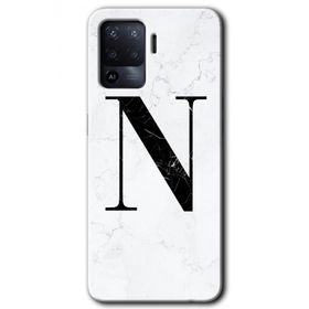 Oppo Reno 5 Lite Beyaz Mermer Desenli N Harfi Baskılı Uyumlu Silikon Kılıf
