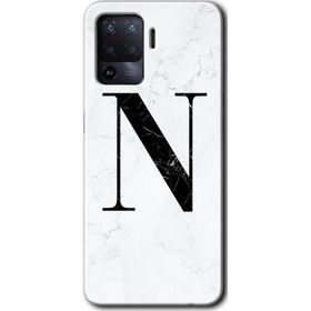Oppo Reno 5 Lite Beyaz Mermer Desenli N Harfi Baskılı Uyumlu Silikon Kılıf