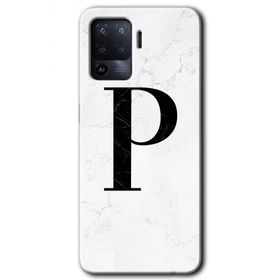 Oppo Reno 5 Lite Beyaz Mermer Desenli P Harfi Baskılı Uyumlu Silikon Kılıf