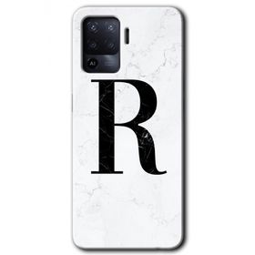 Oppo Reno 5 Lite Beyaz Mermer Desenli R Harfi Baskılı Uyumlu Silikon Kılıf