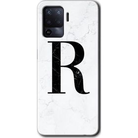Oppo Reno 5 Lite Beyaz Mermer Desenli R Harfi Baskılı Uyumlu Silikon Kılıf