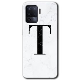 Oppo Reno 5 Lite Beyaz Mermer Desenli T Harfi Baskılı Uyumlu Silikon Kılıf