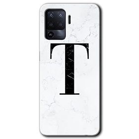 Oppo Reno 5 Lite Beyaz Mermer Desenli T Harfi Baskılı Uyumlu Silikon Kılıf