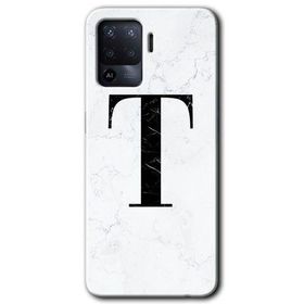 Oppo Reno 5 Lite Beyaz Mermer Desenli T Harfi Baskılı Uyumlu Silikon Kılıf
