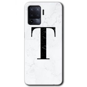 Oppo Reno 5 Lite Beyaz Mermer Desenli T Harfi Baskılı Uyumlu Silikon Kılıf