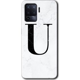 Oppo Reno 5 Lite Beyaz Mermer Desenli U Harfi Baskılı Uyumlu Silikon Kılıf