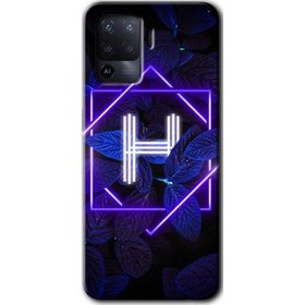 Oppo Reno 5 Lite Dark Neon Yaprak H Harfi Baskılı Uyumlu Silikon Kılıf