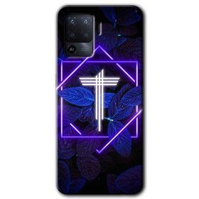 Oppo Reno 5 Lite Dark Neon Yaprak T Harfi Baskılı Uyumlu Silikon Kılıf
