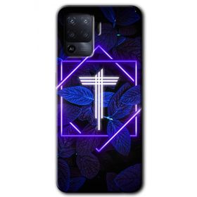 Oppo Reno 5 Lite Dark Neon Yaprak T Harfi Baskılı Uyumlu Silikon Kılıf