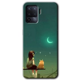 Oppo Reno 5 Lite Kedili Kız Baskılı Uyumlu Silikon Kılıf