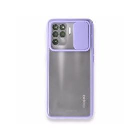 Oppo Reno 5 Lite Palm Buzlu Kamera Sürgülü Silikon Lila Kılıf