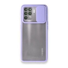 Oppo Reno 5 Lite Palm Buzlu Kamera Sürgülü Silikon Lila Kılıf