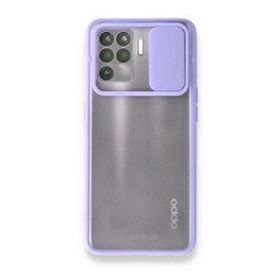 Oppo Reno 5 Lite Palm Buzlu Kamera Sürgülü Silikon Lila Kılıf