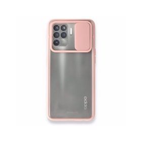 Oppo Reno 5 Lite Palm Buzlu Kamera Sürgülü Silikon Pembe Kılıf