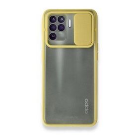 Oppo Reno 5 Lite Palm Buzlu Kamera Sürgülü Silikon Sarı Kılıf