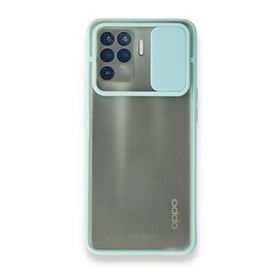 Oppo Reno 5 Lite Palm Buzlu Kamera Sürgülü Silikon Turkuaz Kılıf