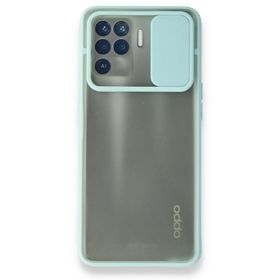Oppo Reno 5 Lite Palm Buzlu Kamera Sürgülü Silikon Turkuaz Kılıf