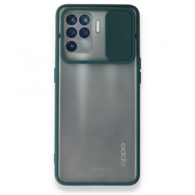 Oppo Reno 5 Lite Palm Buzlu Kamera Sürgülü Silikon Yeşil Kılıf