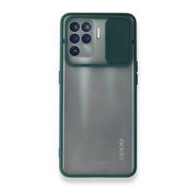Oppo Reno 5 Lite Palm Buzlu Kamera Sürgülü Silikon Yeşil Kılıf