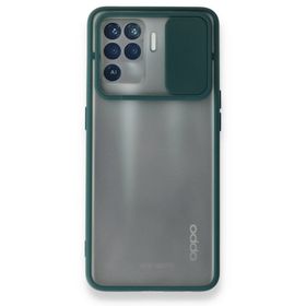 Oppo Reno 5 Lite Palm Buzlu Kamera Sürgülü Silikon Yeşil Kılıf