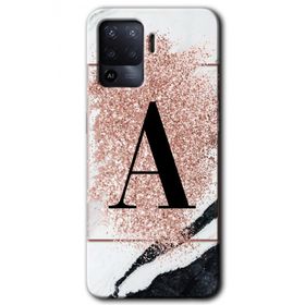 Oppo Reno 5 Lite Pembe Mermer Desenli A Harfi Baskılı Uyumlu Silikon Kılıf