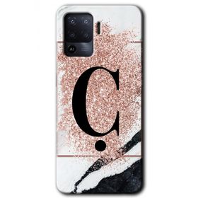 Oppo Reno 5 Lite Pembe Mermer Desenli Ç Harfi Baskılı Uyumlu Silikon Kılıf